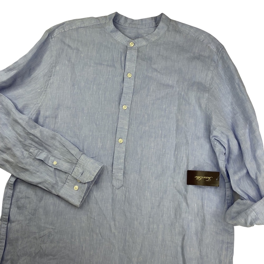 Tasso Elba 100% Linen Shirt Banded Collar Long Sleeve Resort Minimalist Men XL
